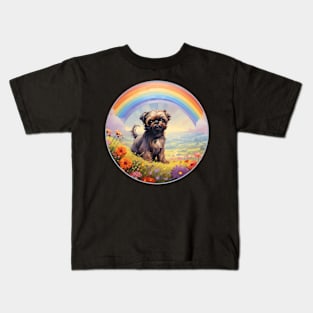 Brussels Griffon Memorial Rainbow Bridge Griffon Bruxellois Colorful Dog Art Kids T-Shirt